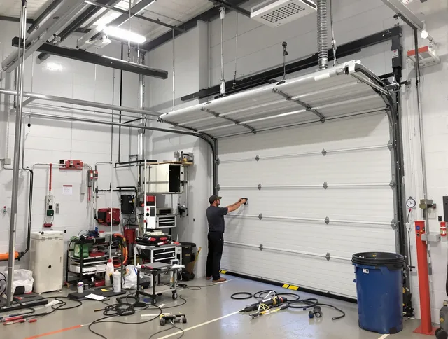 Brooklyn Garage Door Repair certified technician performing commercial door repair at a Brooklyn business facility