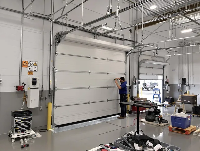 Commercial garage door repair being performed by Brooklyn Garage Door Repair expert in Brooklyn