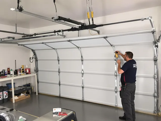 Brooklyn Garage Door Repair certified technician performing overhead door system repair in Brooklyn
