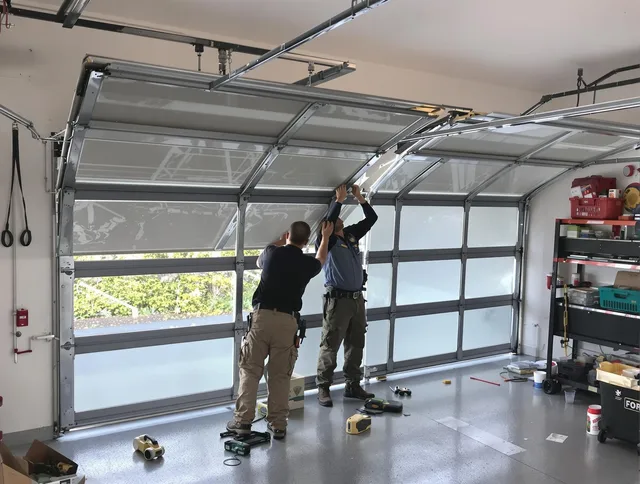 Brooklyn Garage Door Repair expert performing precise panel replacement on Brooklyn garage door